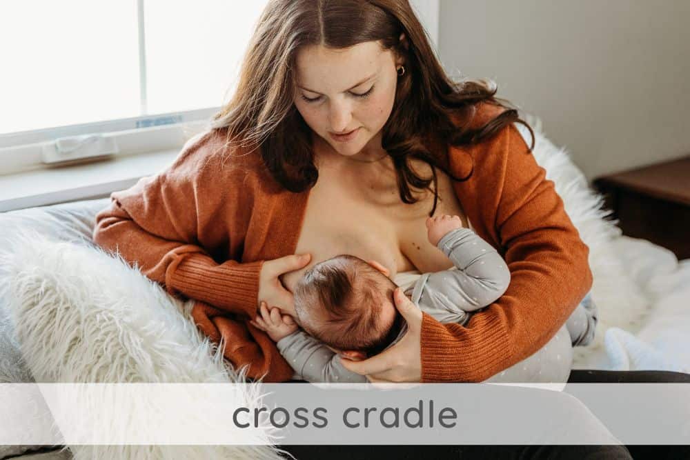 woman using cross cradle breastfeeding position