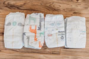 Row of diaper selections to prevent diaper rash